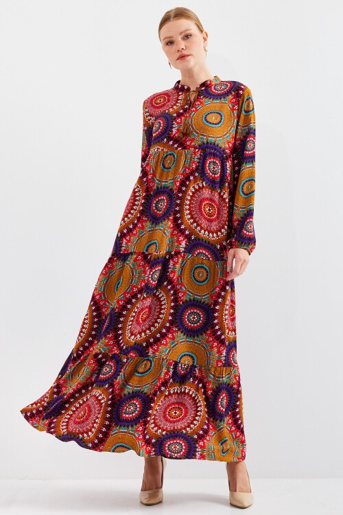 Merterium 1627 Yaka Bağcıklı Tesettür Elbise - A.Hardal