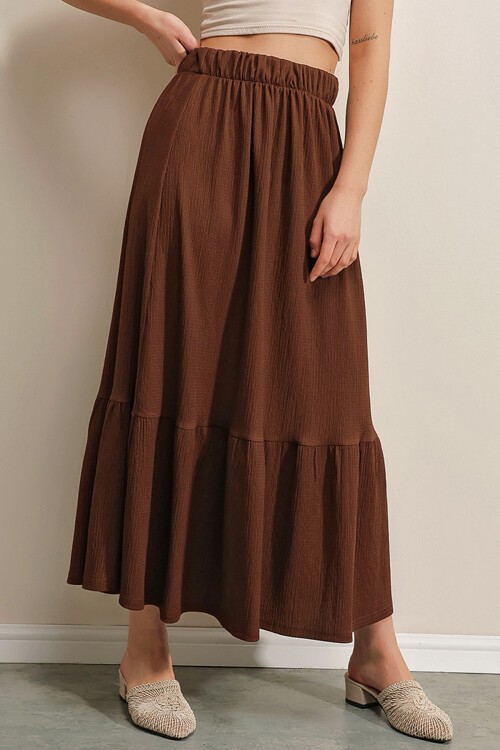 Merterium 1886 Uzun Örme Etek - Kahverengi