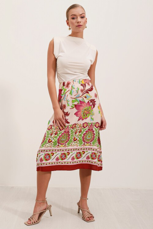 Merterium 1899 Desenli Midi Etek - Bordo