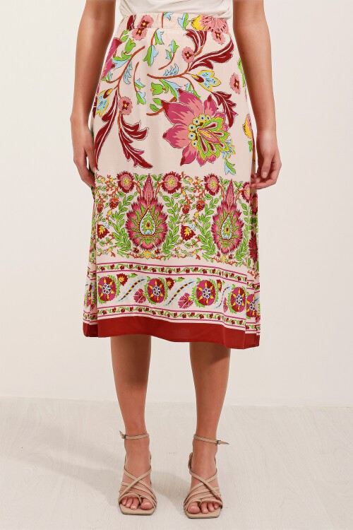 Merterium 1899 Desenli Midi Etek - Bordo