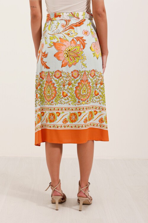 Merterium 1899 Desenli Midi Etek - Turuncu