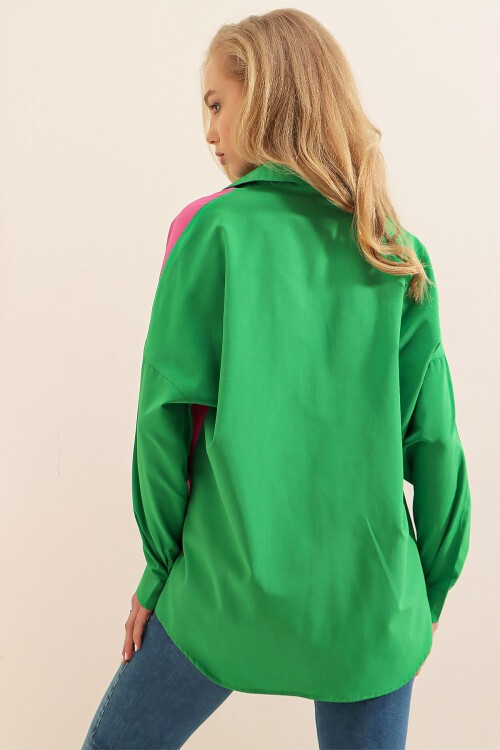 Merterium 20116 Blok Renkli Gömlek - Yeşil