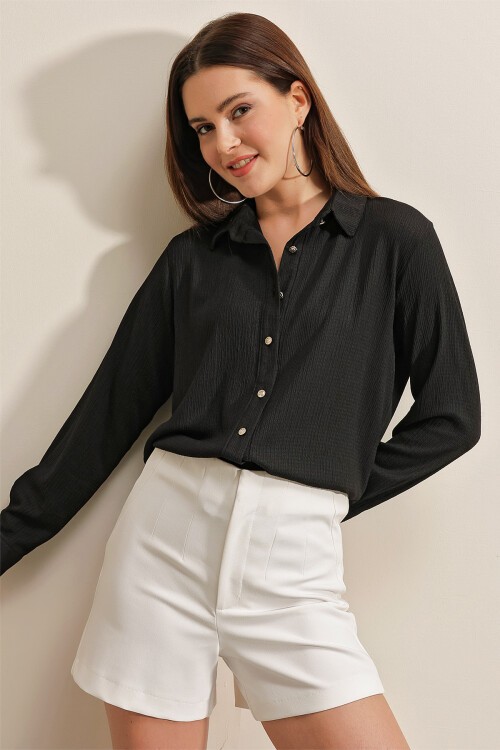 Merterium 20160 Örme Gömlek - Siyah