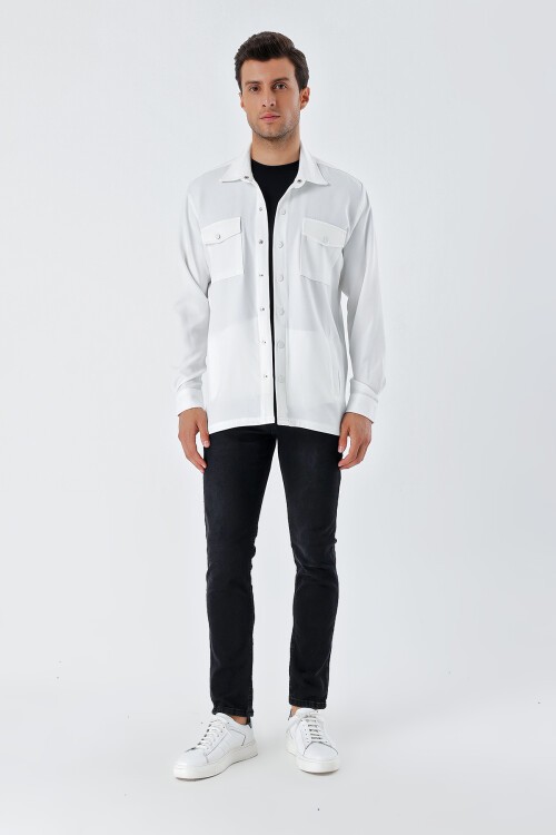 Merterium 20193 Oversize Erkek Gömlek - Beyaz
