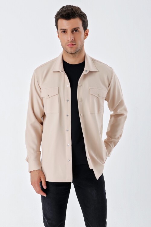 Merterium 20193 Oversize Erkek Gömlek - Krem