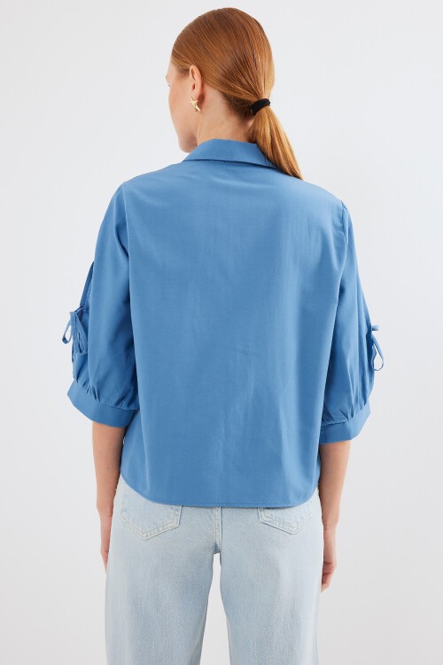 Merterium 20246 Kol Detaylı Crop Gömlek - İndigo