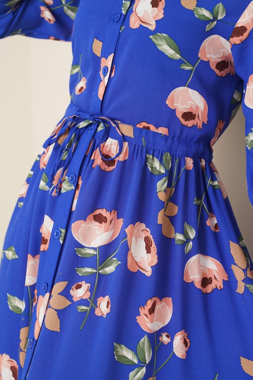 Merterium 2144 Hakim Yaka Tesettür Elbise - C.Saks