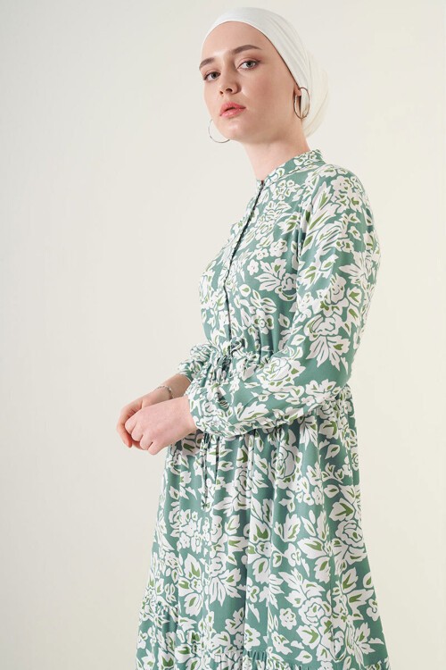 Merterium 2144 Hakim Yaka Tesettür Elbise - Çağla