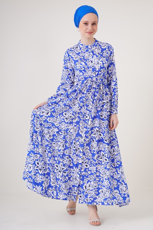 Merterium 2144 Hakim Yaka Tesettür Elbise - Saks