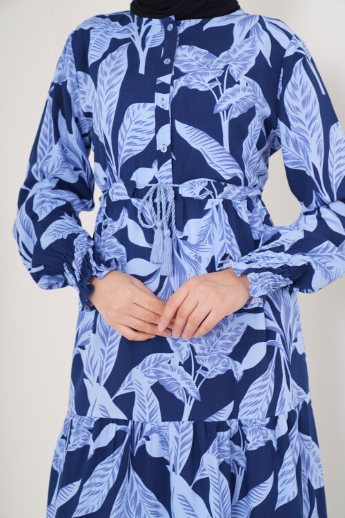 Merterium 2145 Desenli Tesettür Elbise - A.Lacivert