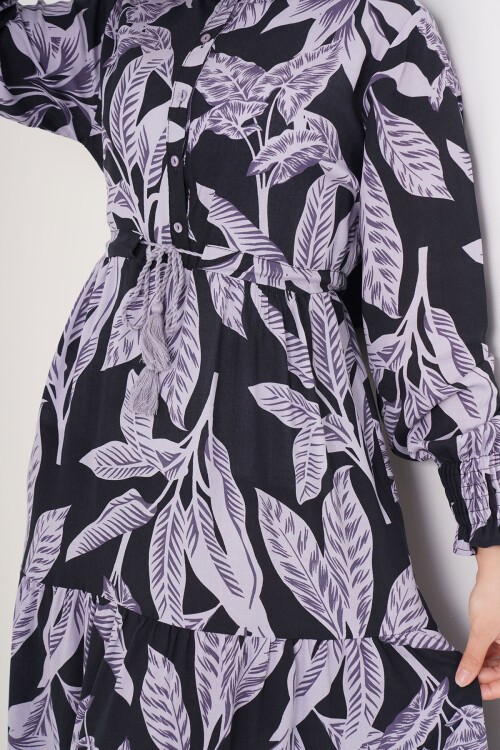 Merterium 2145 Desenli Tesettür Elbise - D. Siyah