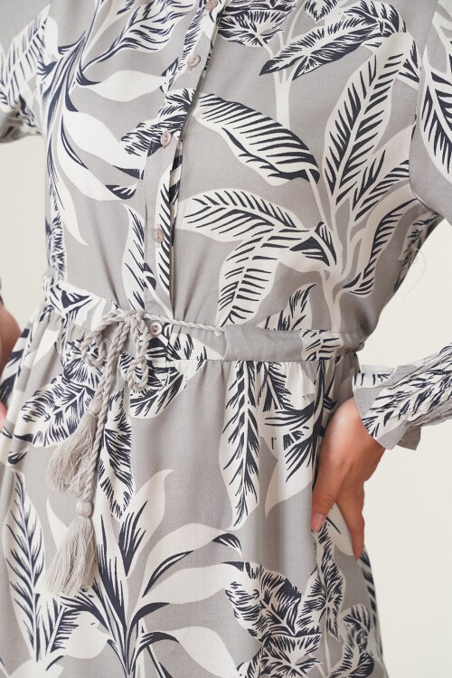 Merterium 2145 Desenli Tesettür Elbise - Taş