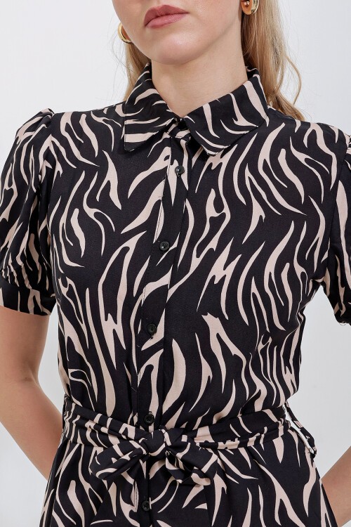 Merterium 2213 Kısa Kol Viskon Elbise - Bej