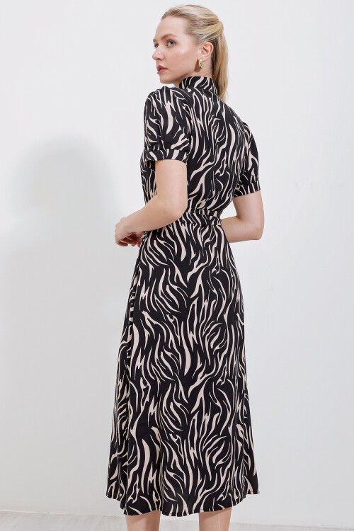 Merterium 2213 Kısa Kol Viskon Elbise - Bej