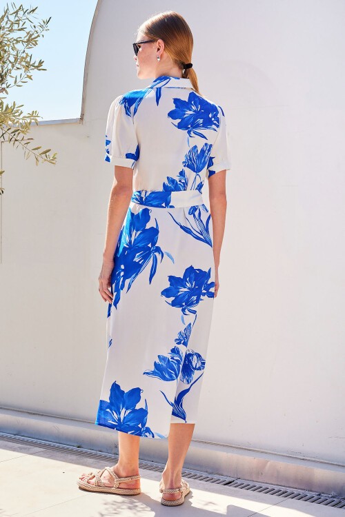 Merterium 2213 Kısa Kol Viskon Elbise - Lacivert