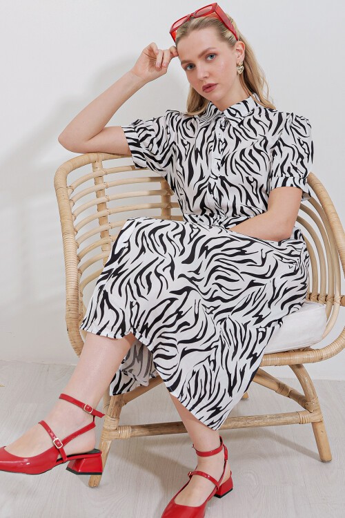 Merterium 2213 Kısa Kol Viskon Elbise - Siyah