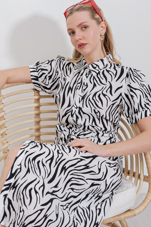 Merterium 2213 Kısa Kol Viskon Elbise - Siyah