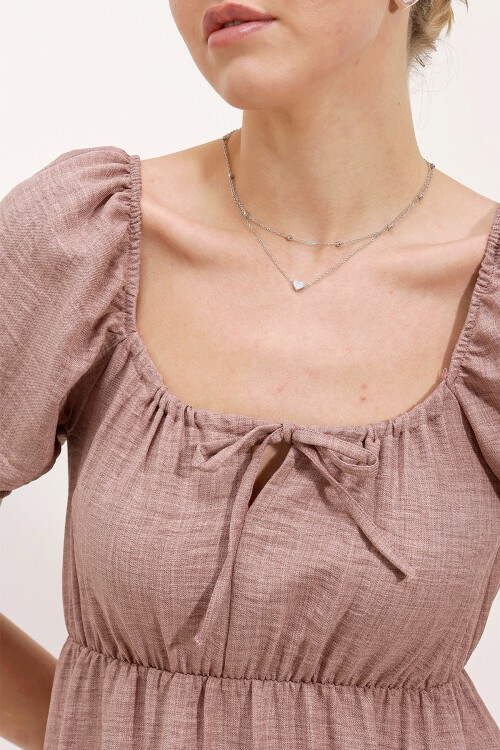 Merterium 2351 Kloş Poplin Elbise - A.Gül Kurusu