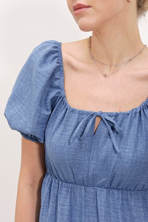 Merterium 2351 Kloş Poplin Elbise - C. İndigo