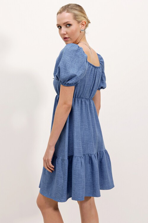 Merterium 2351 Kloş Poplin Elbise - C. İndigo