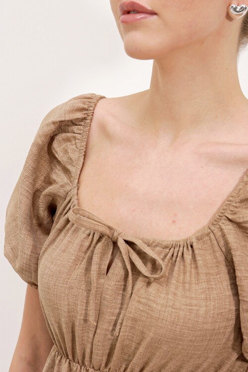 Merterium 2351 Kloş Poplin Elbise - Camel