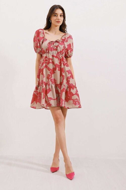 Merterium 2351 Kloş Poplin Elbise - D. Fuşya