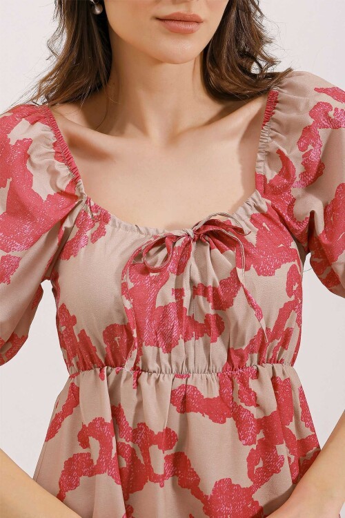 Merterium 2351 Kloş Poplin Elbise - D. Fuşya