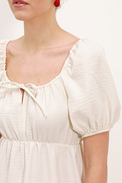 Merterium 2351 Kloş Poplin Elbise - Ekru