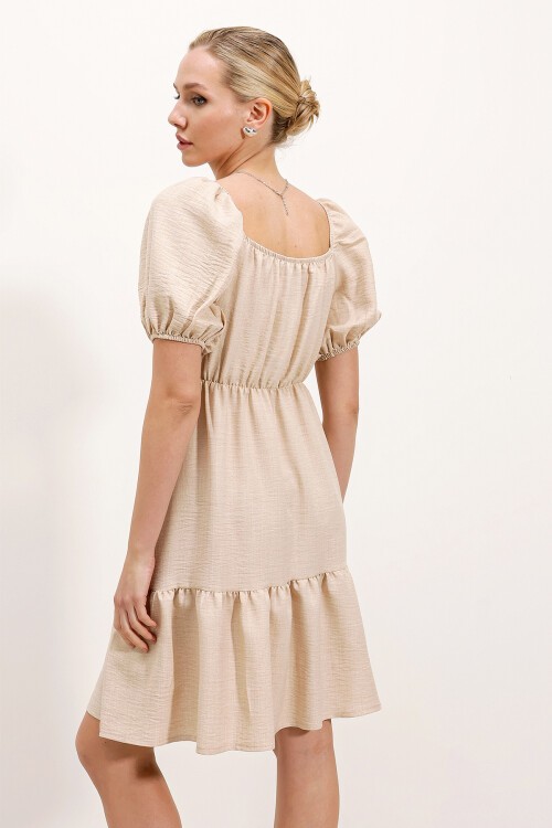 Merterium 2351 Kloş Poplin Elbise - Krem