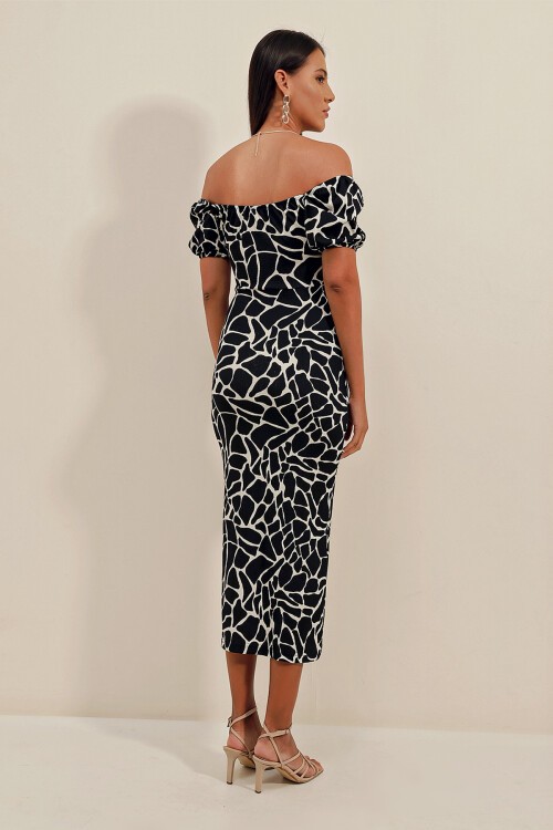 Merterium 2396 Yırtmaçlı Yazlık Örme Elbise - A.Siyah