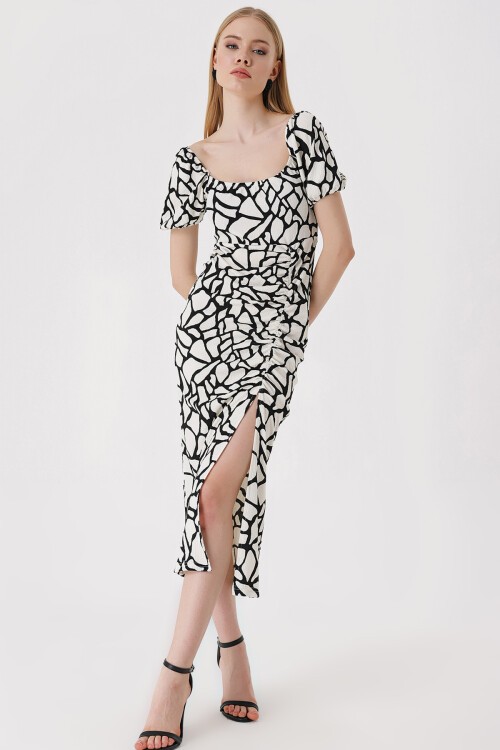 Merterium 2396 Yırtmaçlı Yazlık Örme Elbise - D. Siyah