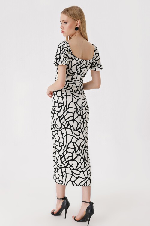 Merterium 2396 Yırtmaçlı Yazlık Örme Elbise - D. Siyah