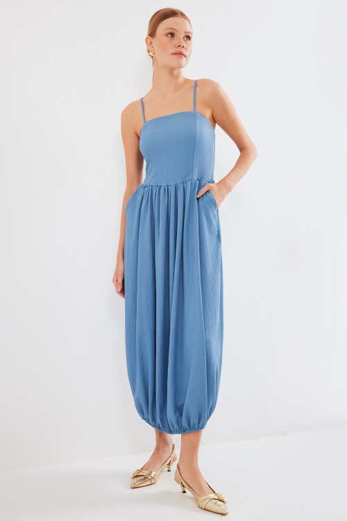 Merterium 2492 Askılı Örme Salopet Elbise - İndigo