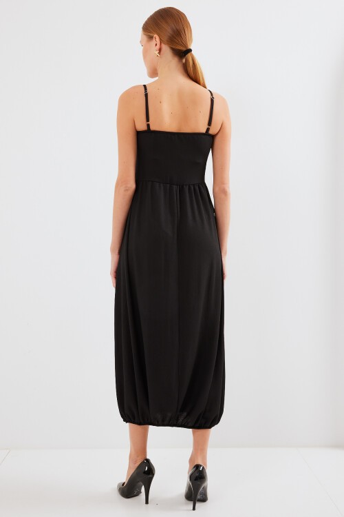 Merterium 2492 Askılı Örme Salopet Elbise - Siyah