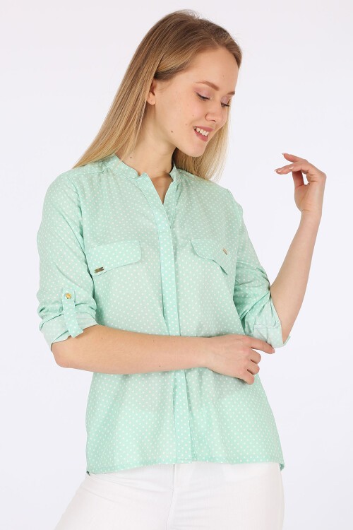 Merterium 3455 Çizgili Gömlek - Çağla Yeşili