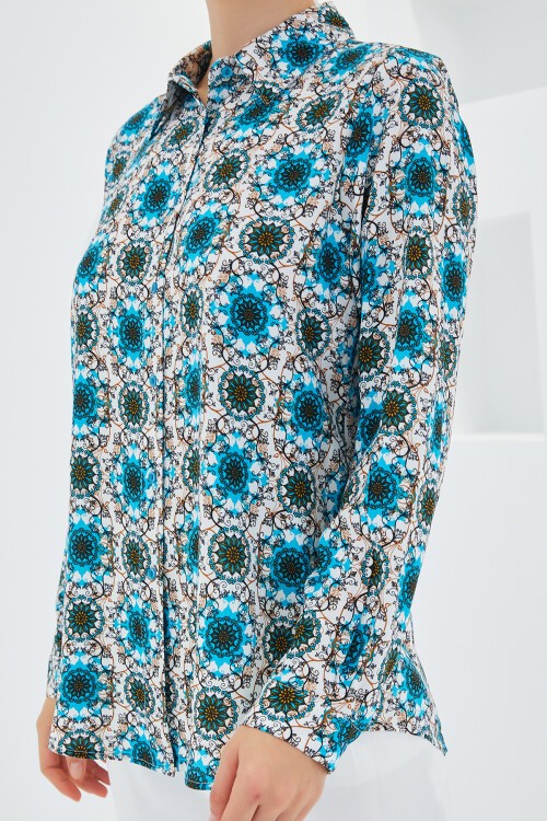 Merterium 3721 Grafik Desenli Gömlek - B.Mavi
