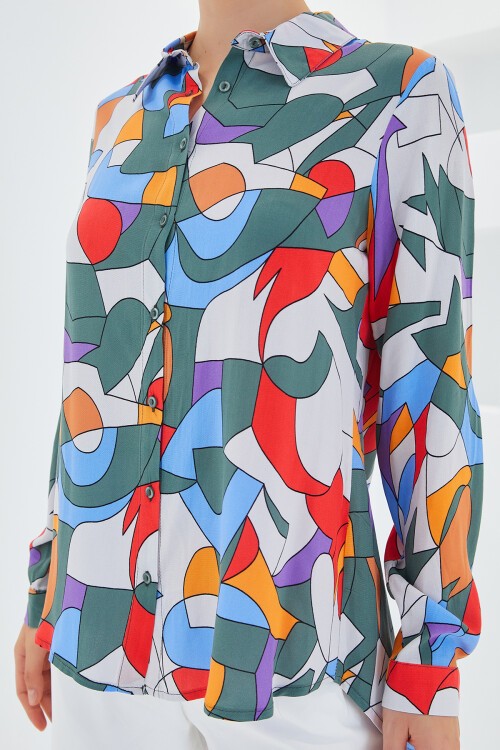 Merterium 3721 Grafik Desenli Gömlek - E.Haki