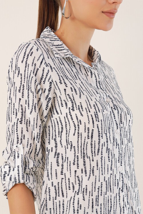 Merterium 3721 Grafik Desenli Gömlek - H. Beyaz