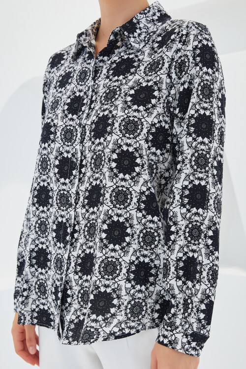 Merterium 3721 Grafik Desenli Gömlek - K. Siyah