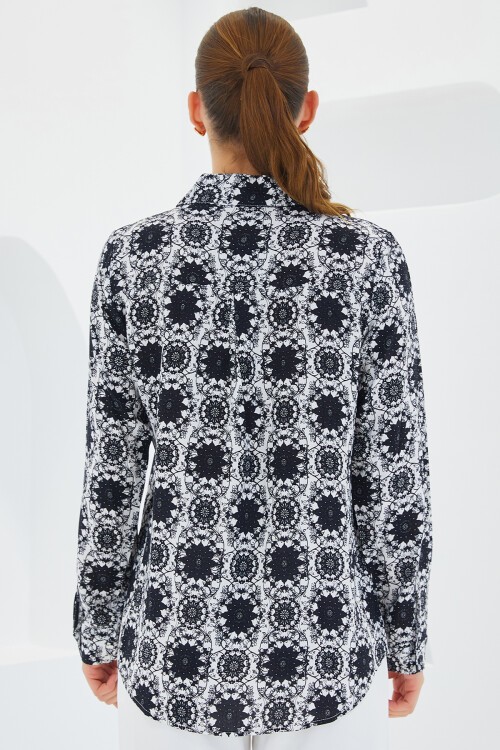 Merterium 3721 Grafik Desenli Gömlek - K. Siyah