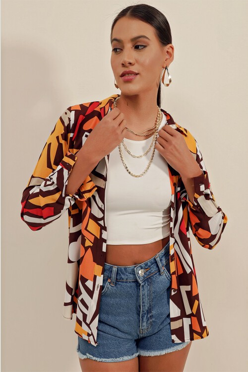 Merterium 3721 Grafik Desenli Gömlek - Koyu Kahve