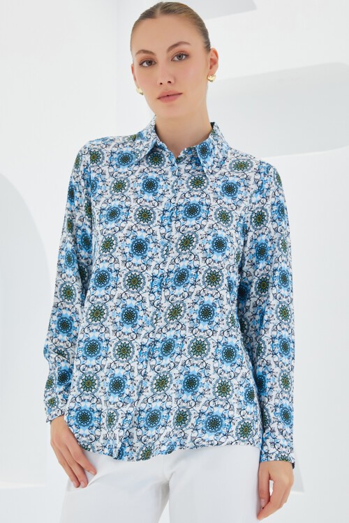 Merterium 3721 Grafik Desenli Gömlek - Turkuaz