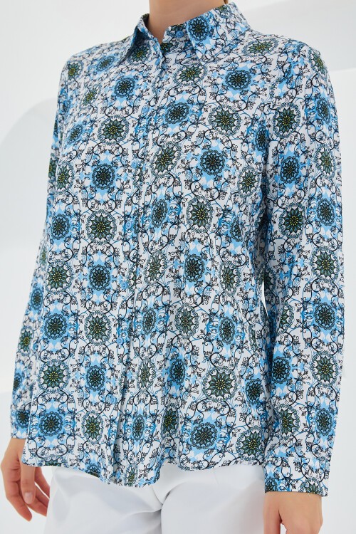 Merterium 3721 Grafik Desenli Gömlek - Turkuaz