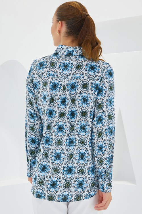 Merterium 3721 Grafik Desenli Gömlek - Turkuaz