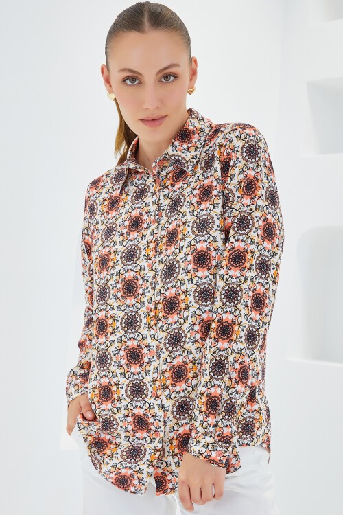 Merterium 3721 Grafik Desenli Gömlek - Turuncu