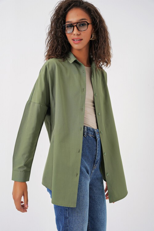 Merterium 3900 Oversize Uzun Basic Gömlek - A.Haki