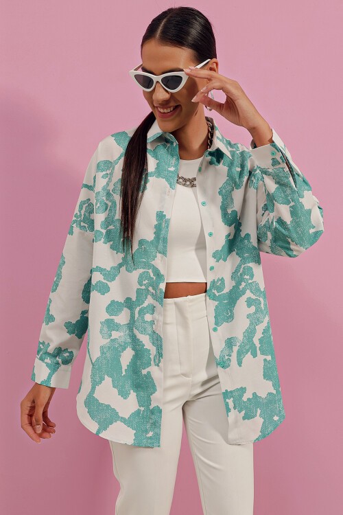 Merterium 3900 Oversize Uzun Basic Gömlek - D. Mint