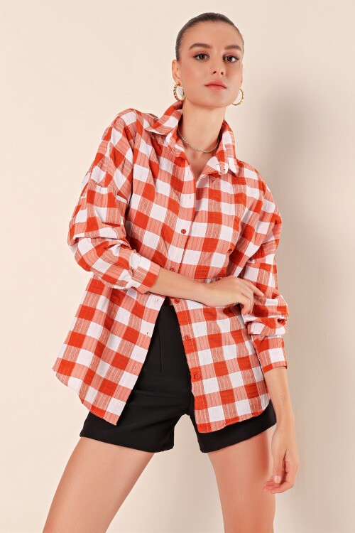 Merterium 3900 Oversize Uzun Basic Gömlek - Taba