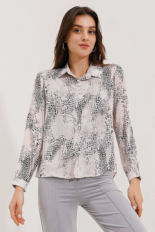 Merterium 3964 Hafif Dökümlü Saten Gömlek - A.Gri