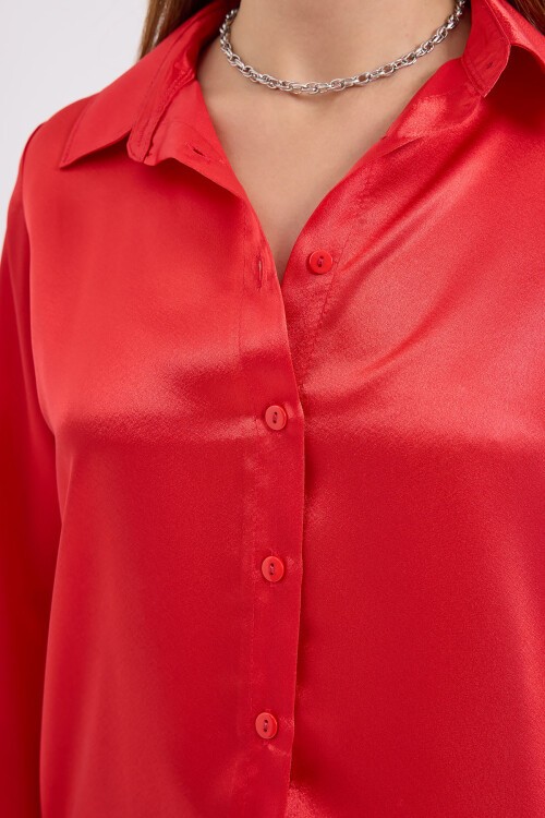 Merterium 3964 Hafif Dökümlü Saten Gömlek - Bordo